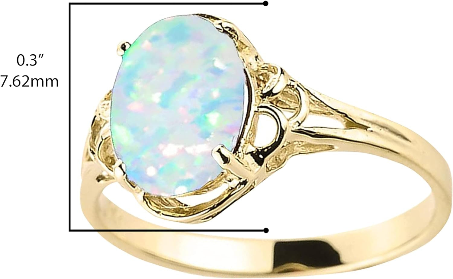 10K Yellow Gold October Birthstone Lab Grown Oval Opal Gemstone Solitaire Ring