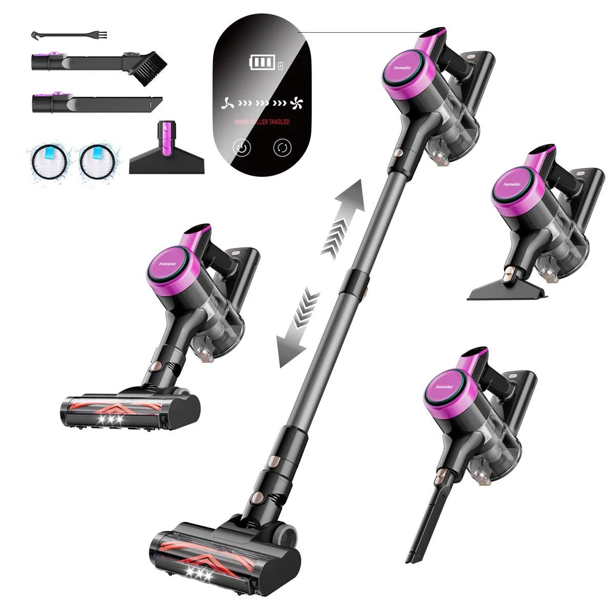 Cordless Vacuum Cleaner, 300W 23Kpa Powerful Suction Vacuum with LED Display, 3 Suction, 48Mins Runtime, Lightweight Stick Cleaner with Sofa Brush for Hard Floor/Carpet/Pet Hair/Car, White