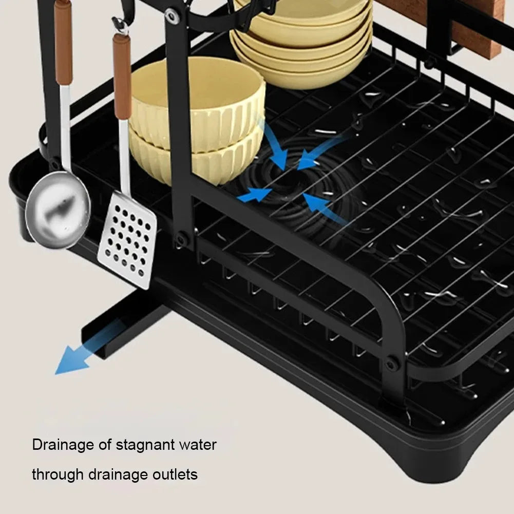 2 Tier Dish Bowl Drainer Storage Rack Kitchen Dish Drying Rack with Drain Basket Countertop Dinnerware Organizer Drainboard