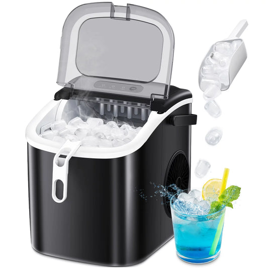 Countertop Ice Maker, Portable Ice Machine with Handle, 26Lbs/24H, 9Pcs/6Mins, One-Click Operation Ice Makers, with Ice Scoop and Basket, for Kitchen/Bar/Party - (Green)