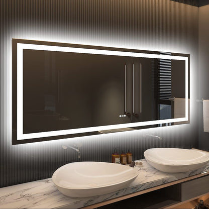 60X28 LED Mirror for Bathroom, Large Vanity Mirrors for Wall, Dimmable Anti-Fog Mirrors with Lights, (Backlit + Front-Lighted)