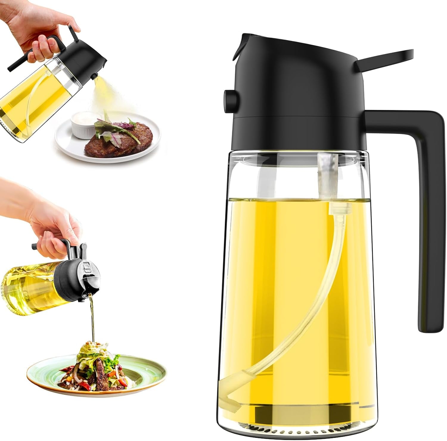 Oil Dispenser Bottle for Kitchen,2 in 1 Oil Dispenser and Oil Sprayer,450Ml Oliv