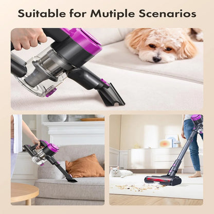 Cordless Vacuum Cleaner, 300W 23Kpa Powerful Suction Vacuum with LED Display, 3 Suction, 48Mins Runtime, Lightweight Stick Cleaner with Sofa Brush for Hard Floor/Carpet/Pet Hair/Car, White