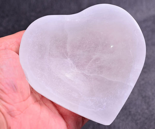 5" Hand Carved Selenite Bowl Heart Shape Moroccan Selenite Crystals for Cleansing, Charging, Decoration or Gift