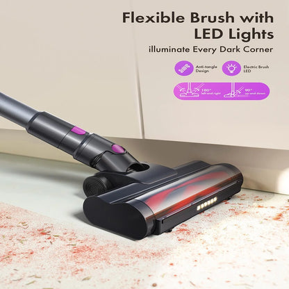 Cordless Vacuum Cleaner, 300W 23Kpa Powerful Suction Vacuum with LED Display, 3 Suction, 48Mins Runtime, Lightweight Stick Cleaner with Sofa Brush for Hard Floor/Carpet/Pet Hair/Car, White