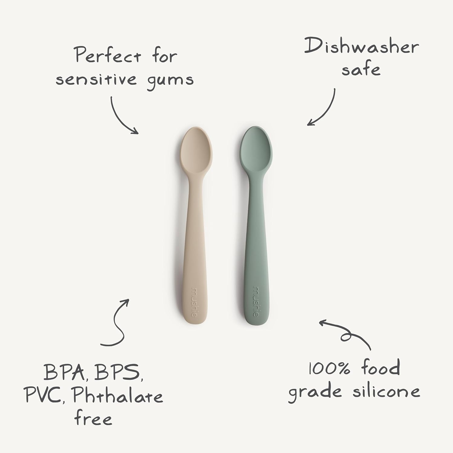 Silicone Baby Feeding Spoons | 2 Pack (Cambridge Blue/Shifting Sand)