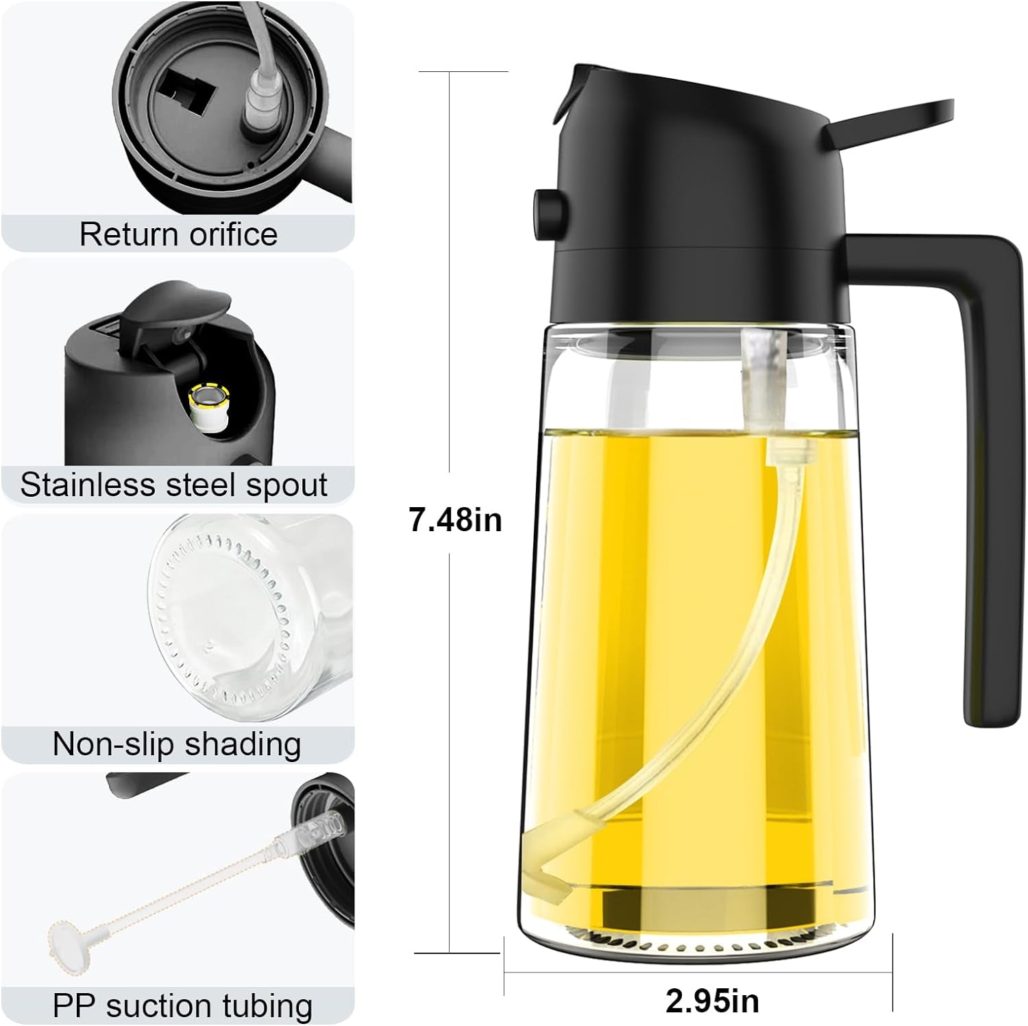 Oil Dispenser Bottle for Kitchen,2 in 1 Oil Dispenser and Oil Sprayer,450Ml Oliv