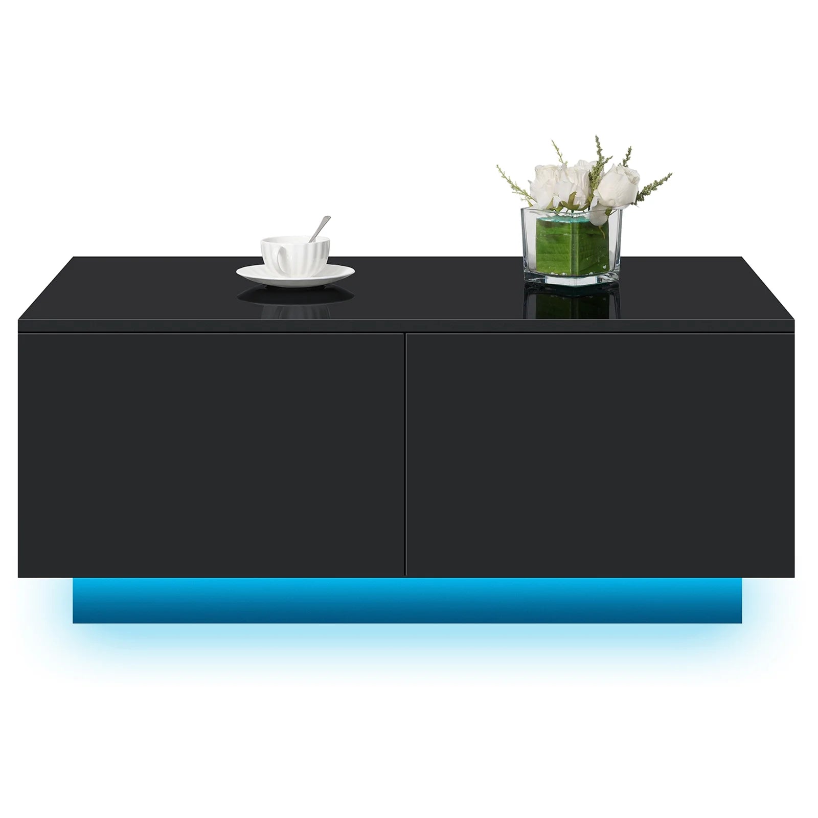 Coffee Table with 4 Drawers LED Center Table Sofa Side Tea Tables Black High Gloss Finish